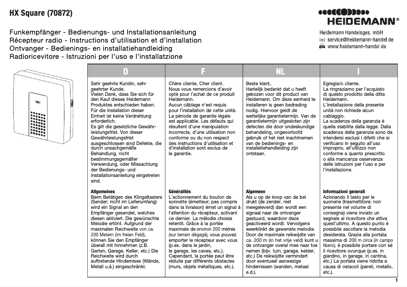 Imagen de la primera página del manual del dispositivo HX Square 70872