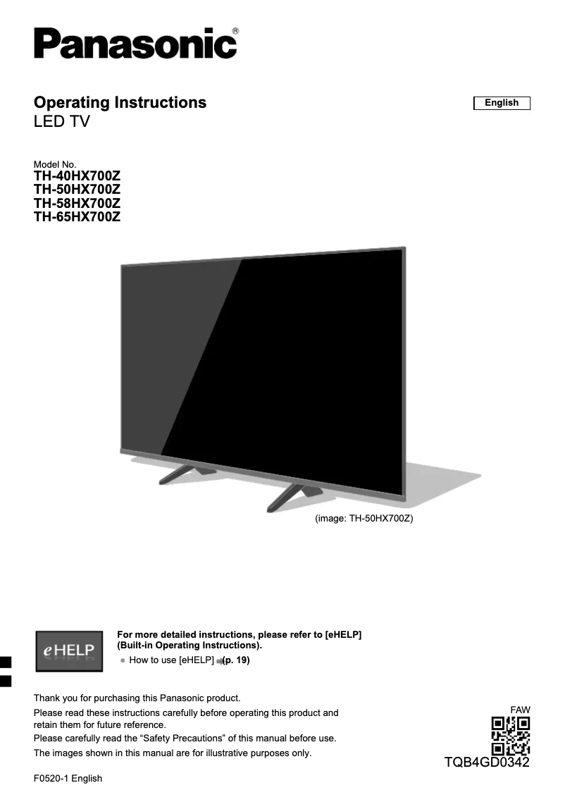 Imagen de la primera página del manual del dispositivo TH-58HX700Z