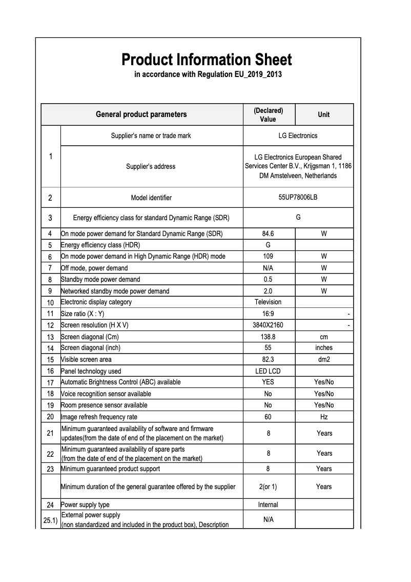 Imagen de la primera página del manual del dispositivo 55UP78006LB