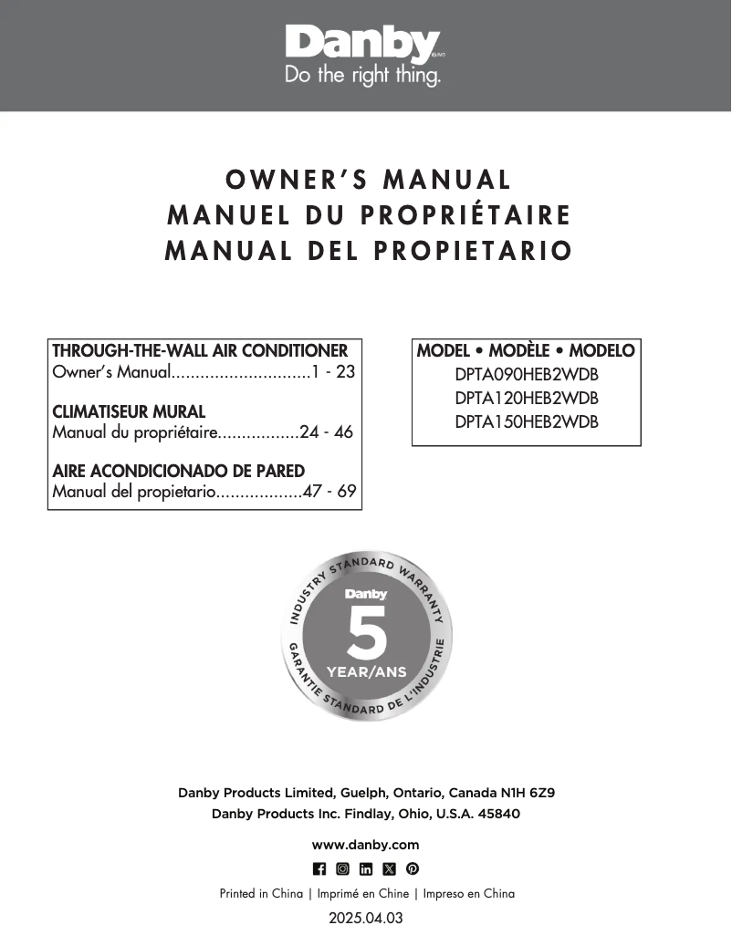 Página 1 del manual Manual de usuario Danby DPTA090HEB2WDB