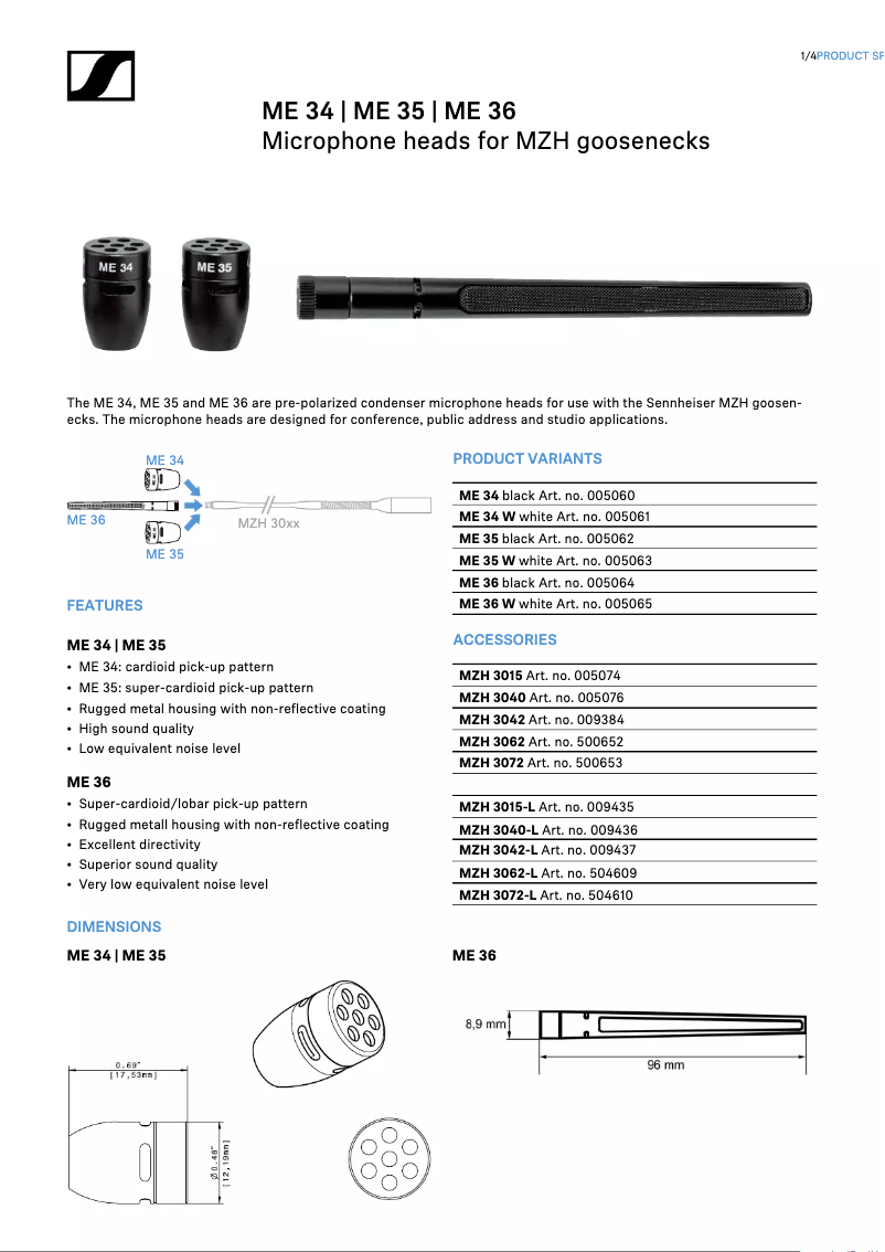 Página 1 del manual Ficha técnica Sennheiser ME 35