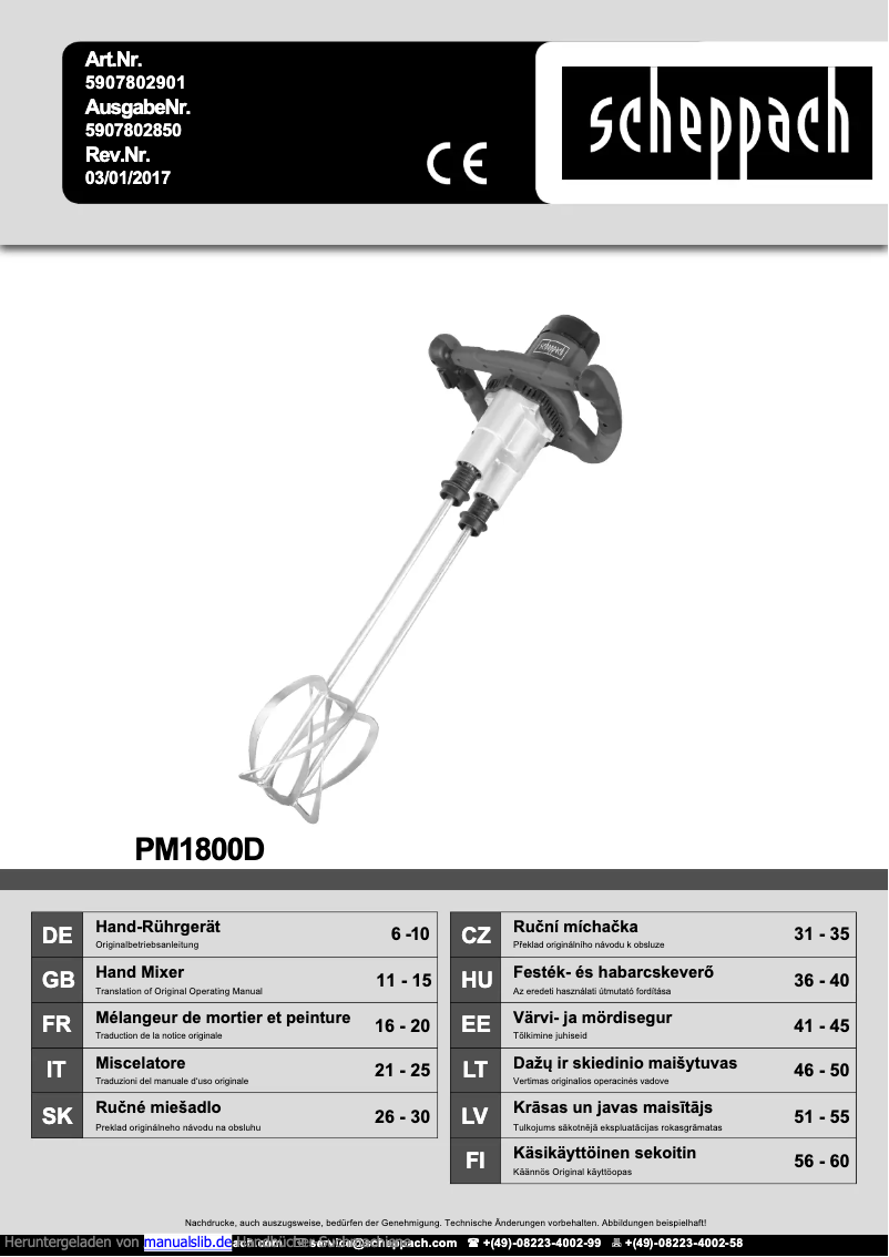 Página 1 del manual Manual de usuario Scheppach PM1800D
