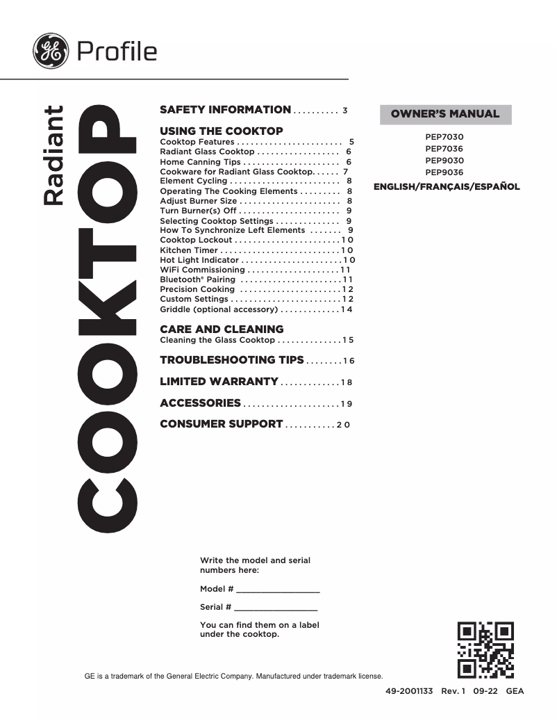 Imagen de la primera página del manual del dispositivo Profile PEP9036DTBB