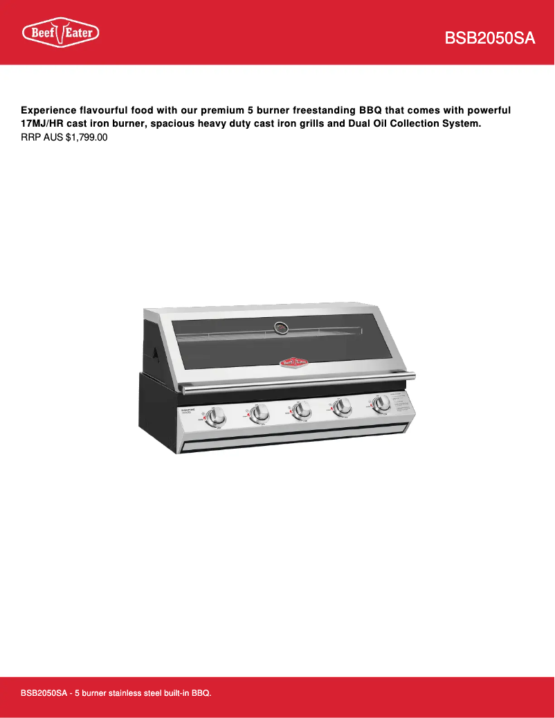 Página 1 del manual Ficha técnica BeefEater BSB2050SA