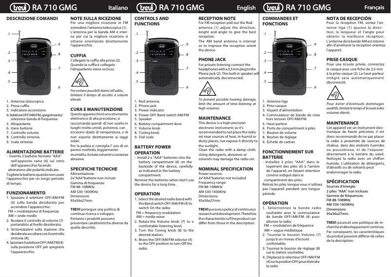 Imagen de la primera página del manual del dispositivo RA 710 GMG