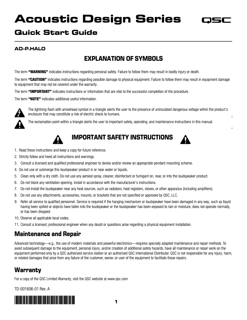 Página 1 del manual Manual de usuario QSC AD-P.HALO