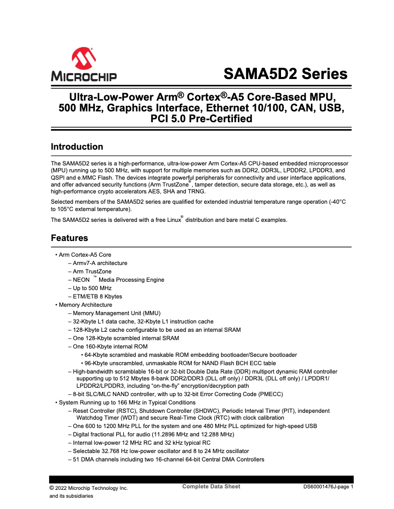 Página nº 1 - Ficha técnica Microchip ATSAMA5D28