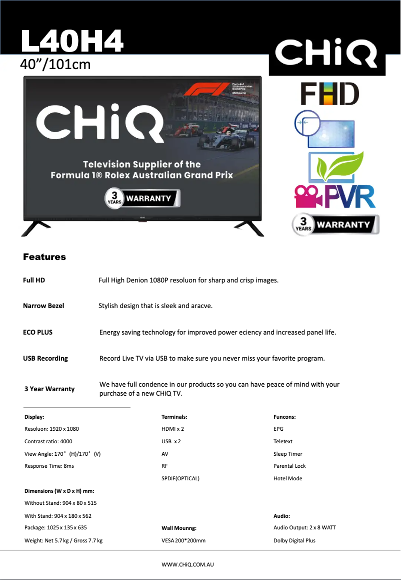 Imagen de la primera página del manual del dispositivo L40H4