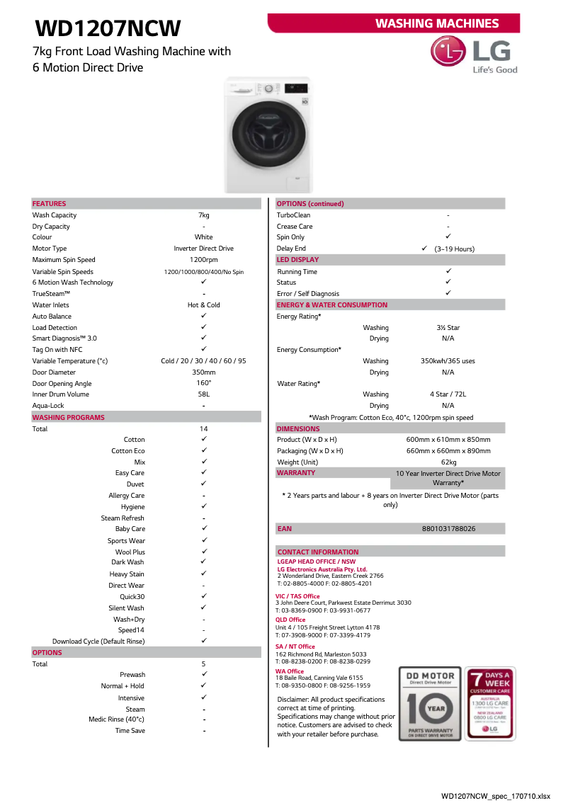 Imagen de la primera página del manual del dispositivo WD1207NCW