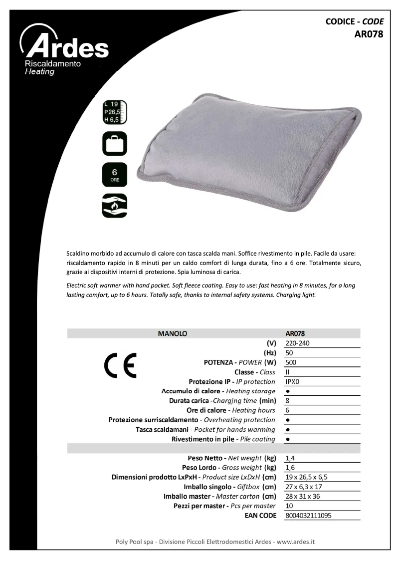 Página 1 del manual Ficha técnica Ardes AR078