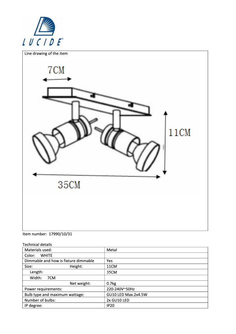 Página 1 del manual Manual de usuario Lucide Twinny 17990/10/31