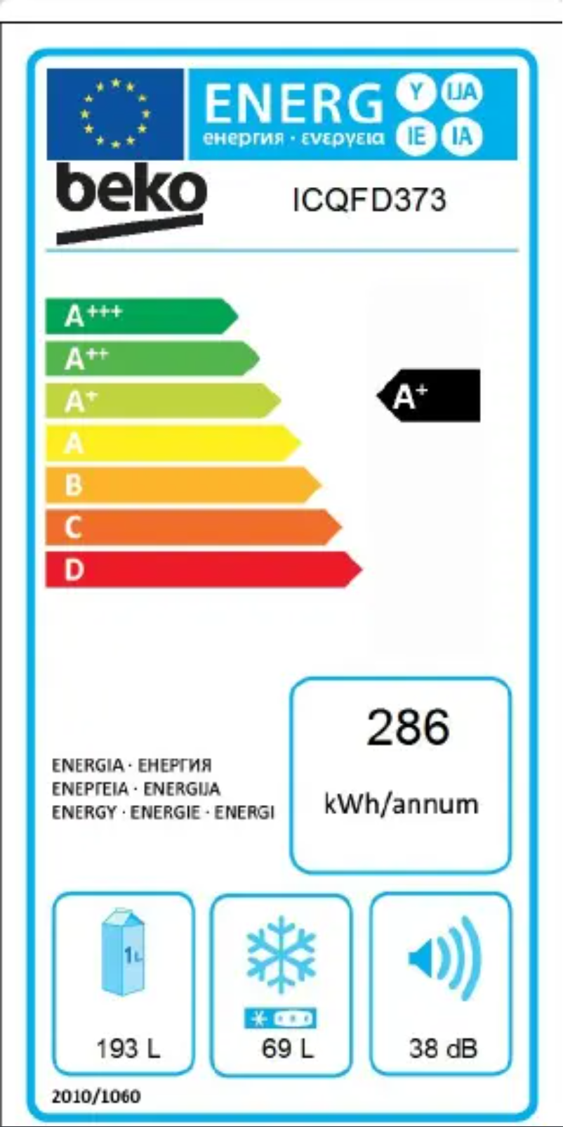 Página 1 del manual Etiqueta energética Beko ICQFD373