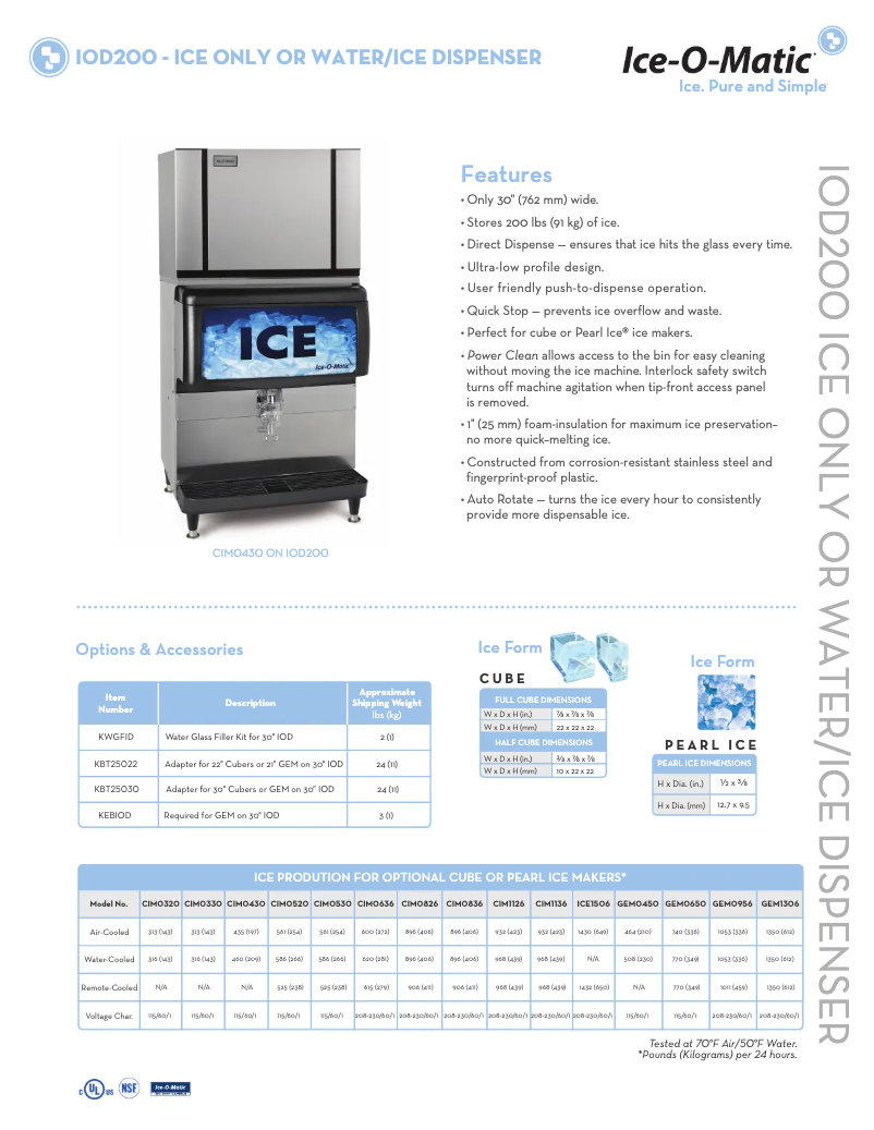 Página 1 del manual Ficha técnica Ice-O-Matic IOD200
