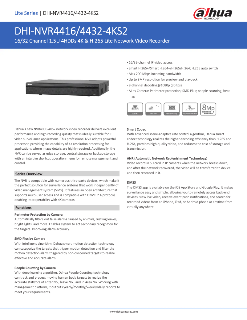 Página nº 1 - Ficha técnica Dahua Technology NVR4416-4KS2