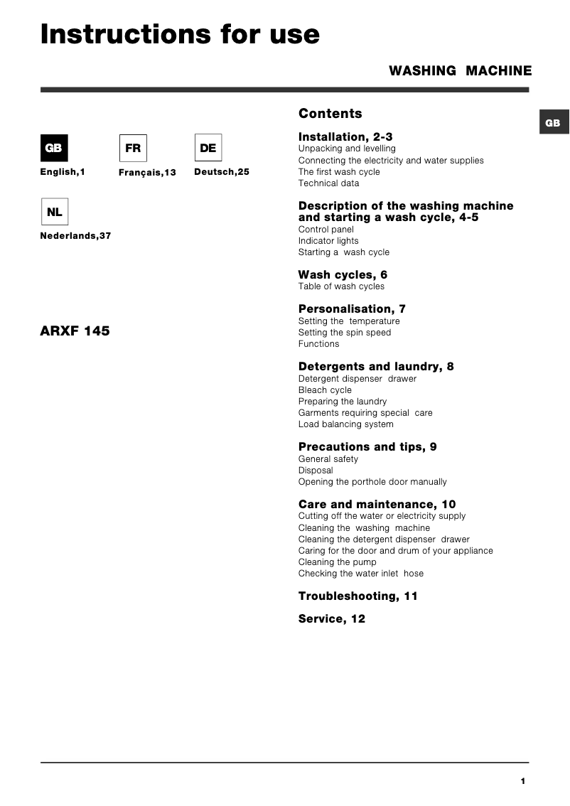 Imagen de la primera página del manual del dispositivo ARXF 145
