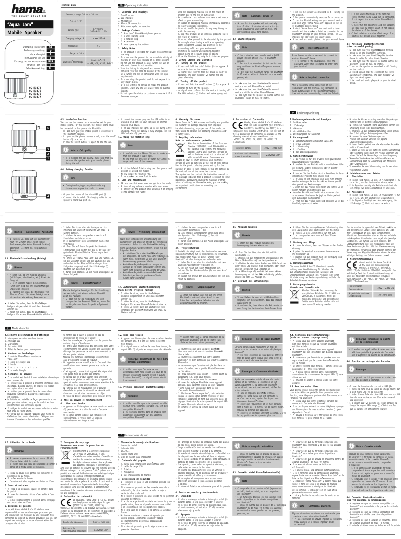 Página nº 1 - Manual de usuario Hama Aqua Jam 00173176
