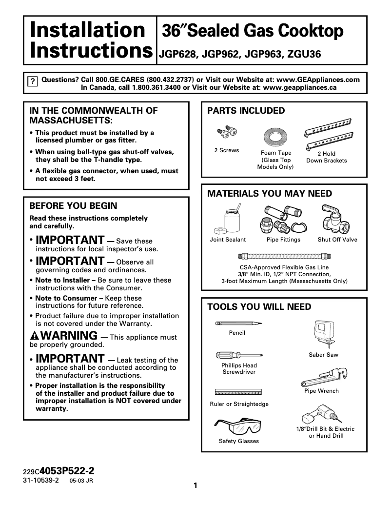 Imagen de la primera página del manual del dispositivo JGP628CECCC