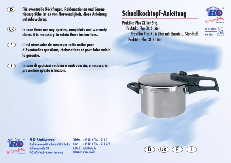 Imagen de la primera página del manual del dispositivo Praktika Plus XL