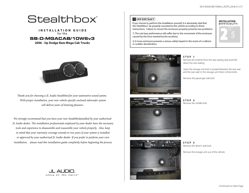 Imagen de la primera página del manual del dispositivo Stealthbox SB-D-MGACAB/10W6v3