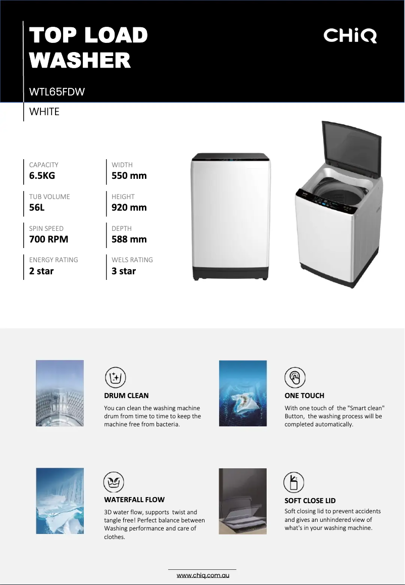 Página 1 del manual Ficha técnica CHiQ WTL65FDW