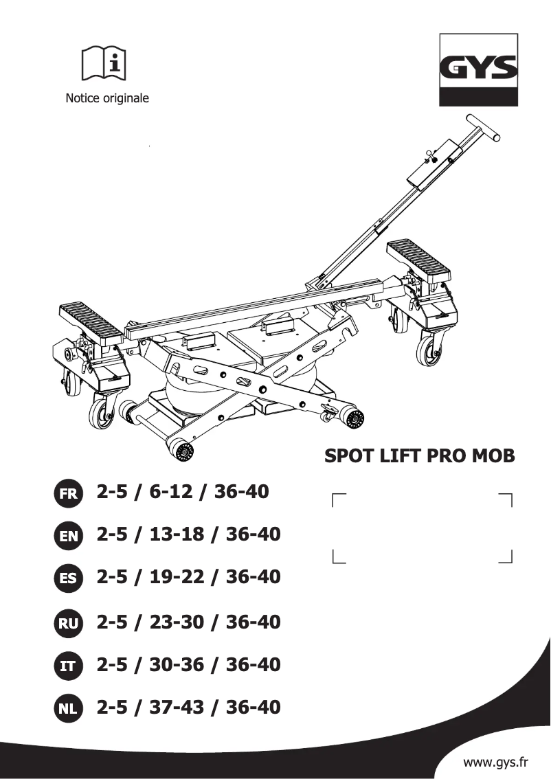 Imagen de la primera página del manual del dispositivo Spot Lift PRO MOB