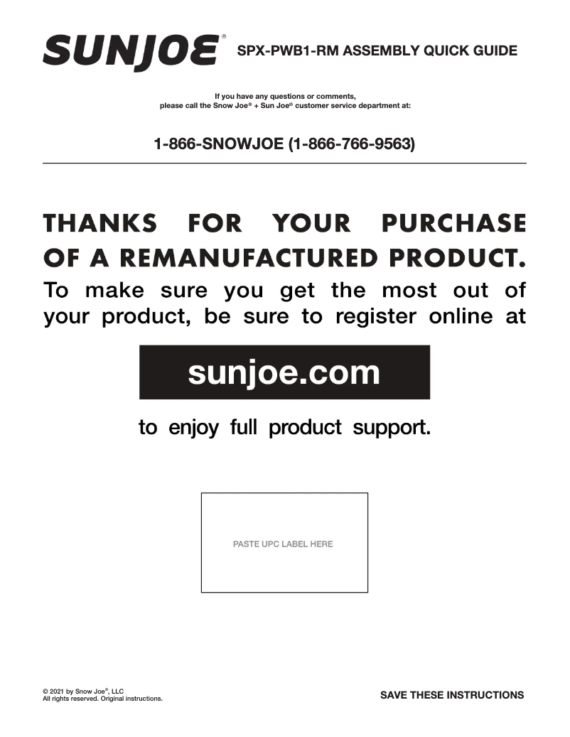 Página nº 1 - Manual de usuario Sun Joe SPX-PWB1-RM