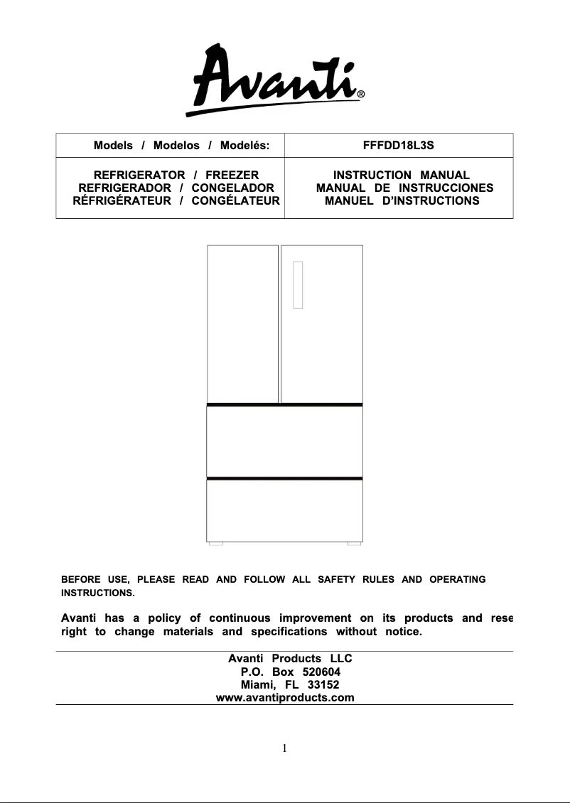 Imagen de la primera página del manual del dispositivo FFFDD18L3S