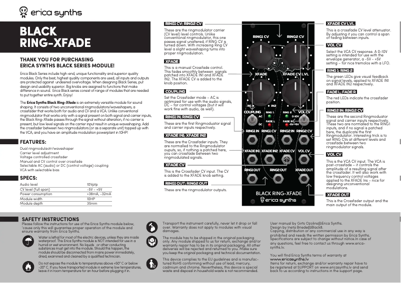 Página nº 1 - Manual de usuario Erica Synths Black Ring-Xfade
