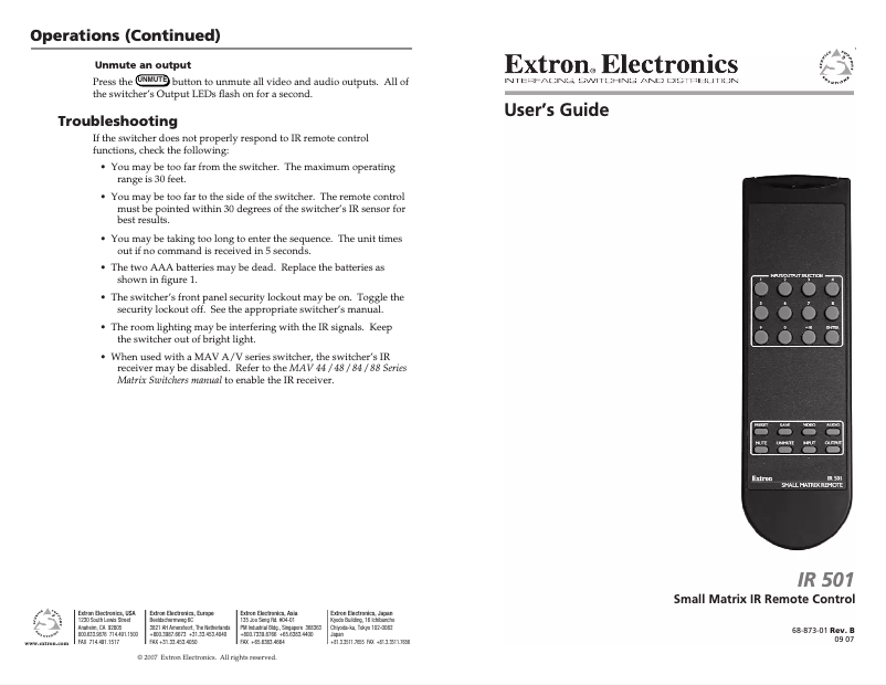 Página 1 del manual Manual de usuario Extron IR 501