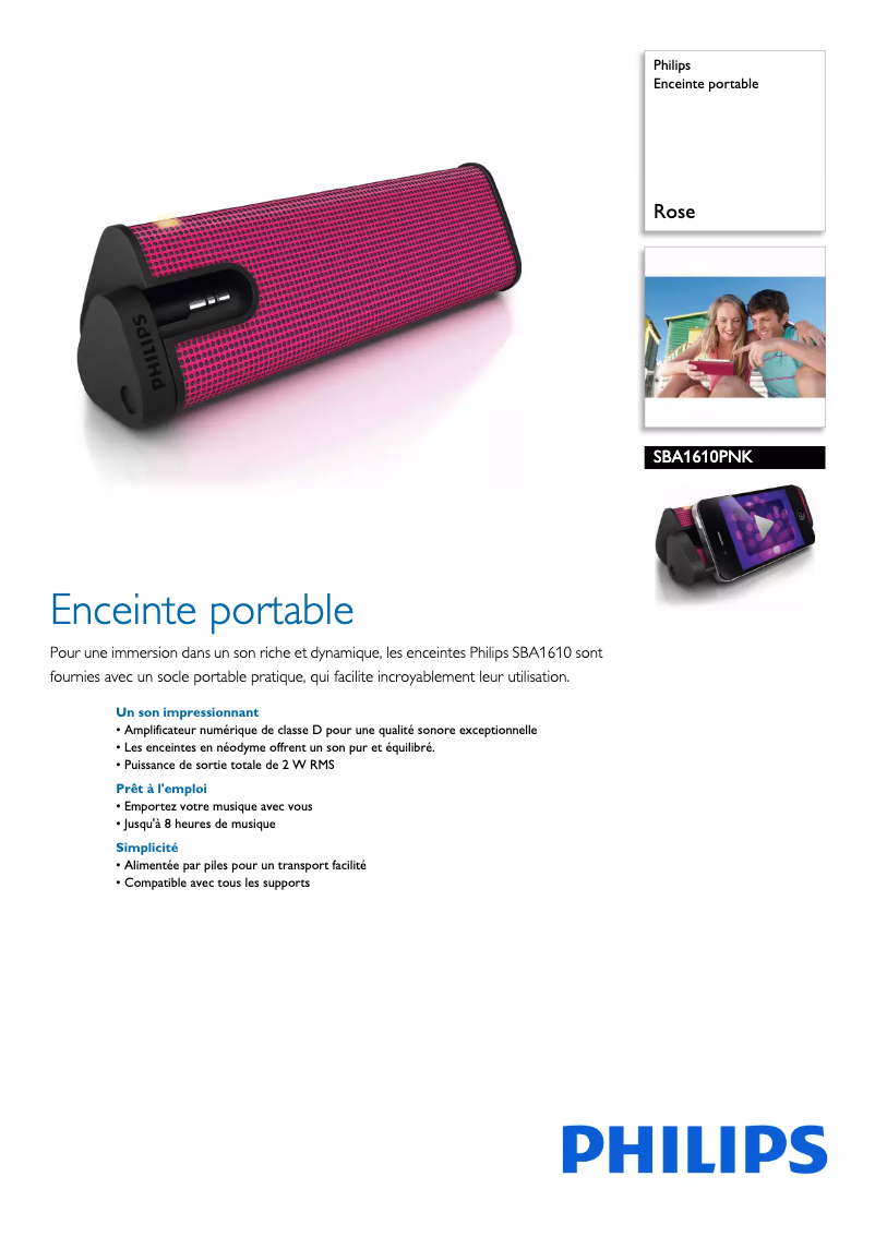 Página 1 del manual Ficha técnica Philips SBA1610