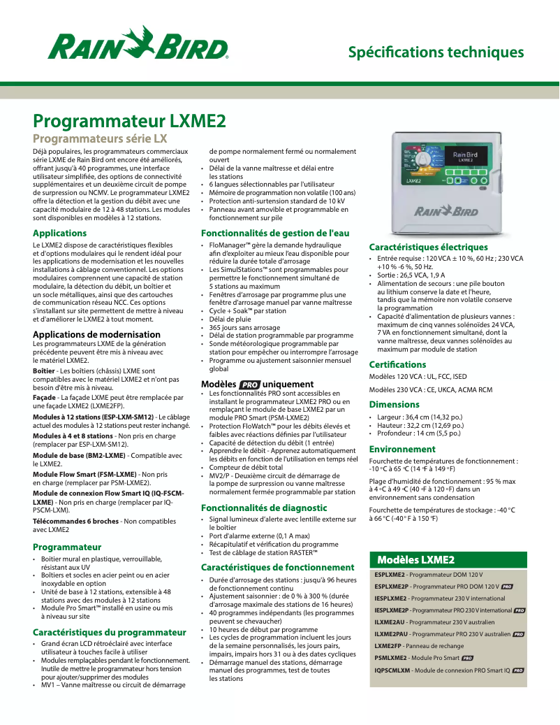 Página nº 1 - Ficha técnica Rain Bird ESP-LXME2