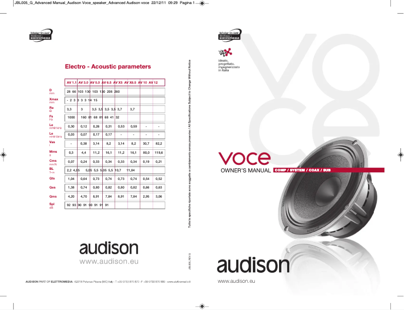 Imagen de la primera página del manual del dispositivo VOCE AV X6.5