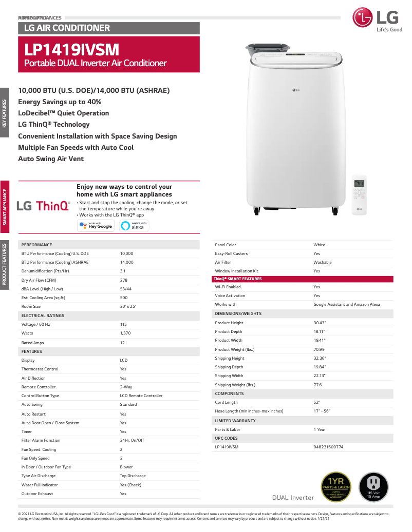 Imagen de la primera página del manual del dispositivo LP1419IVSM