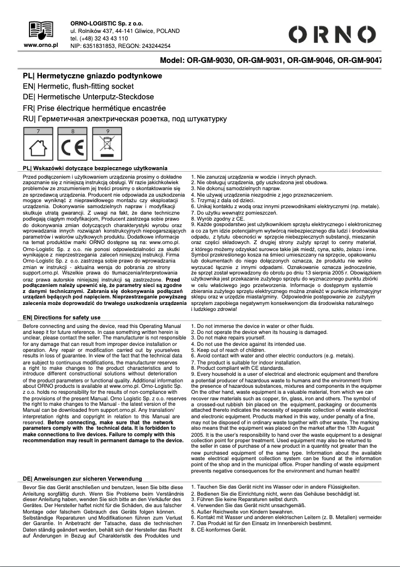 Imagen de la primera página del manual del dispositivo OR-GM-9031