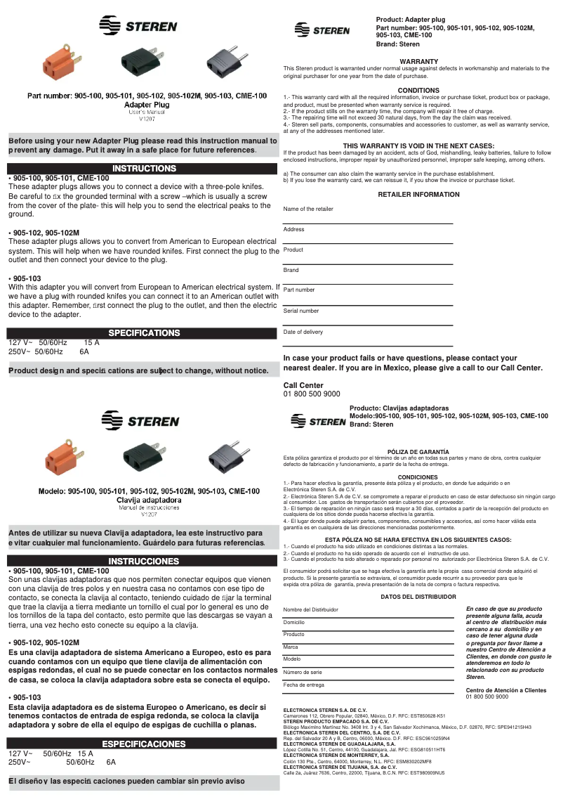 Página 1 del manual Manual de usuario Steren 905-103