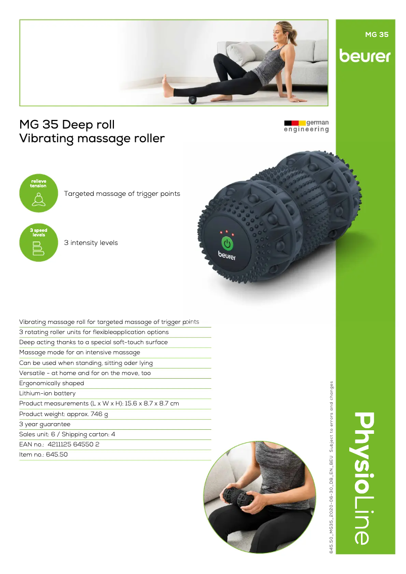 Página 1 del manual Ficha técnica Beurer MG 35 Deep Roll