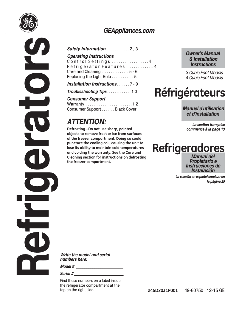 Página 1 del manual Manual de usuario GE GME04GGKWW