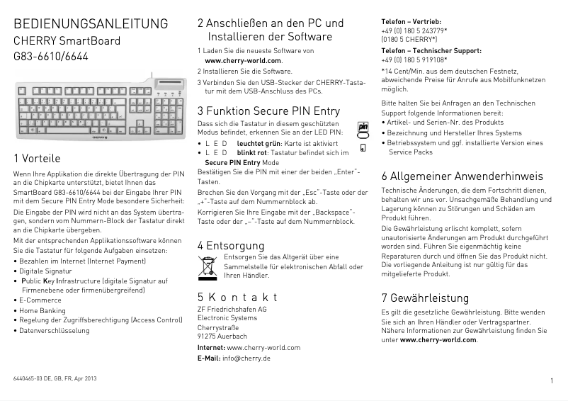 Imagen de la primera página del manual del dispositivo SmartBoard G83-6644
