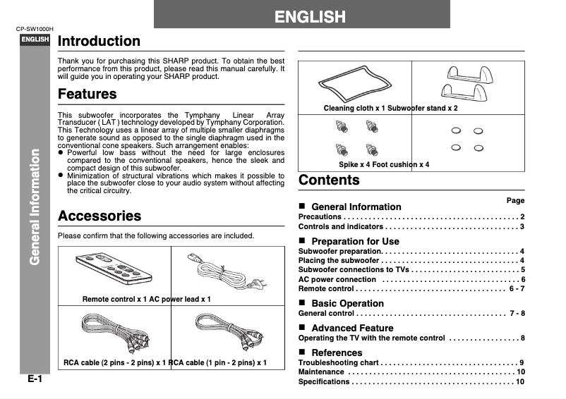 Página 1 del manual Manual de usuario Sharp CPSW1000H