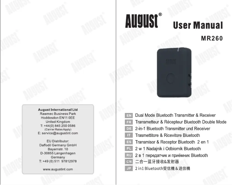 Página 1 del manual Manual de usuario August MR260