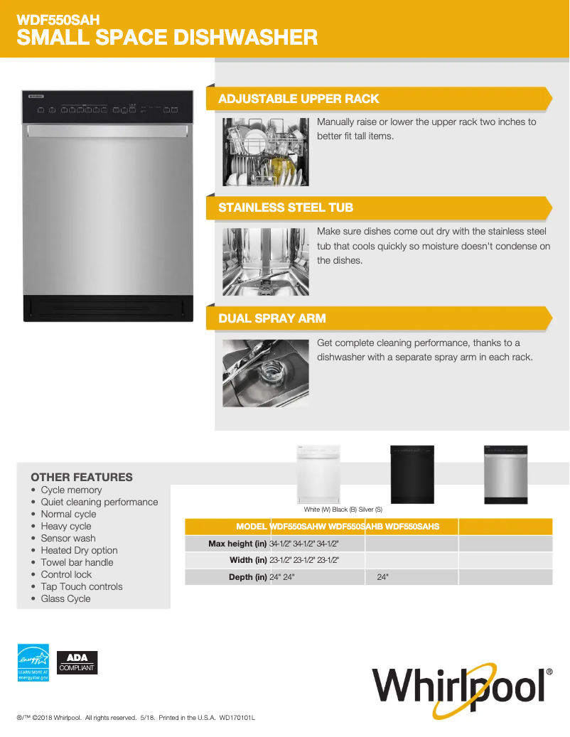 Página 1 del manual Ficha técnica Whirlpool WDF550SAHB