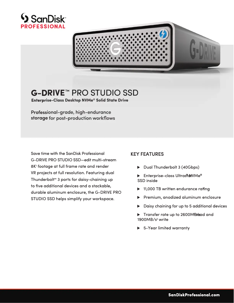 Imagen de la primera página del manual del dispositivo G-DRIVE Pro Studio SSD