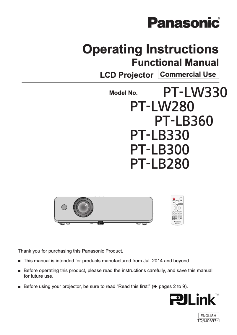Página nº 1 - Manual de usuario Panasonic PT-LW330E