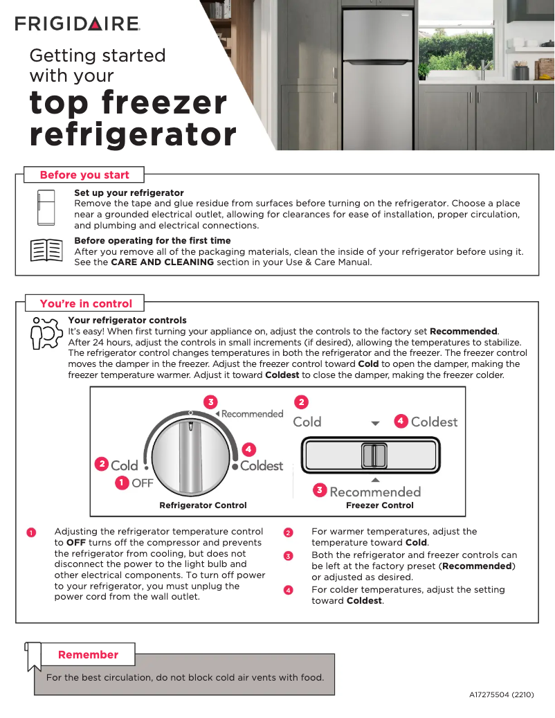 Página 1 del manual Guía de inicio rápido Frigidaire FFTR1820VS