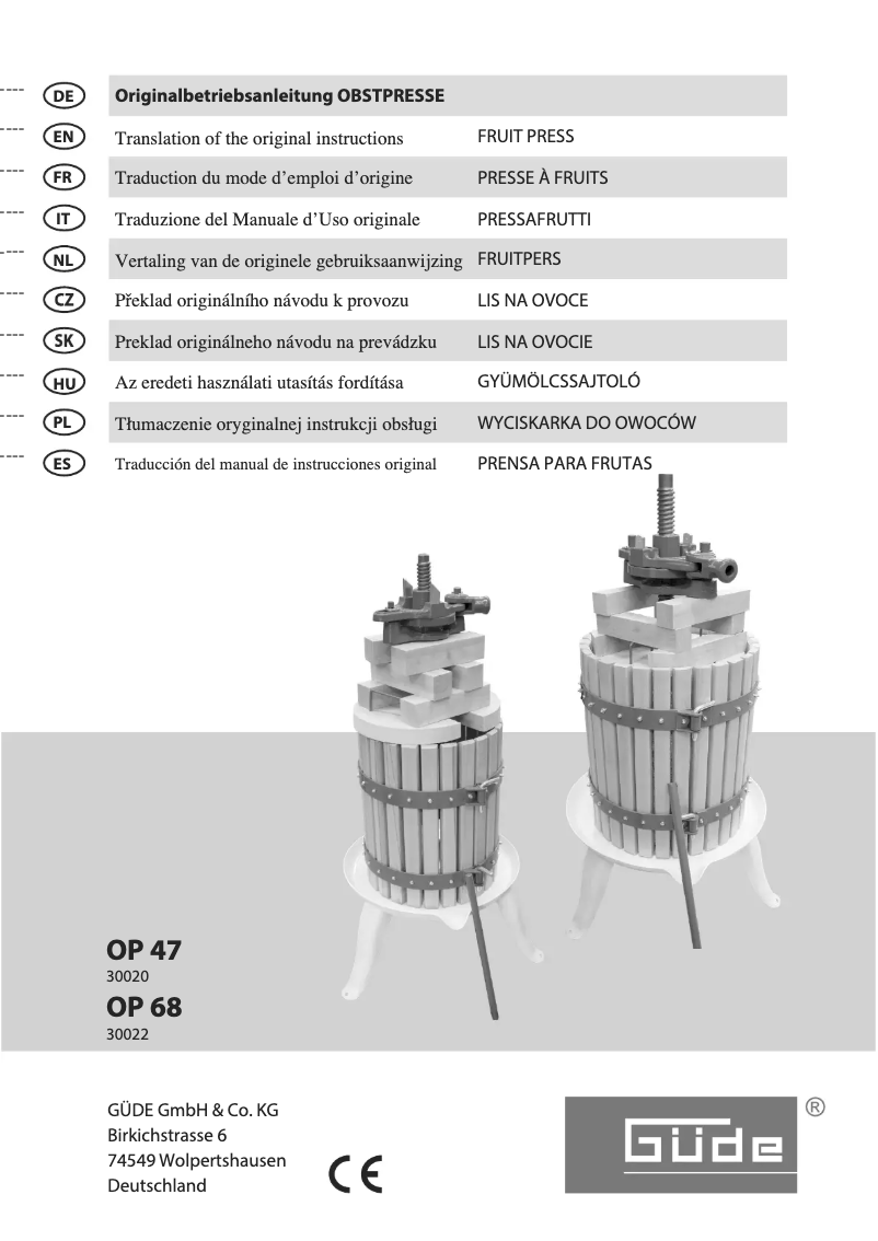 Imagen de la primera página del manual del dispositivo OP 68