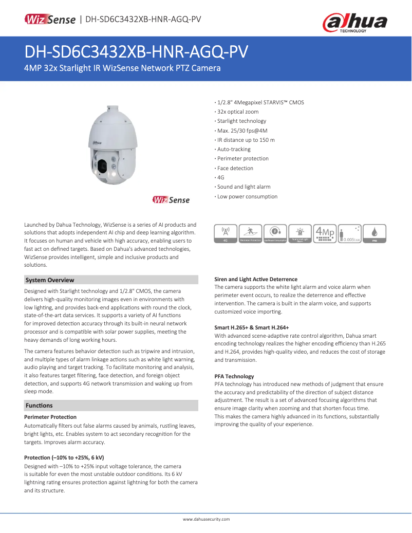 Página 1 del manual Ficha técnica Dahua Technology SD6C3432XB-HNR-AGQ-PV
