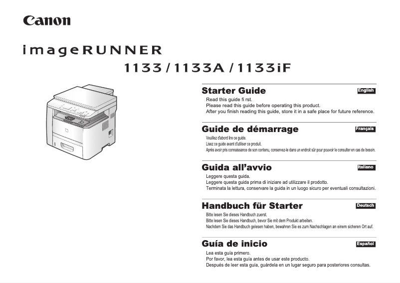 Imagen de la primera página del manual del dispositivo Imagerunner 1133A