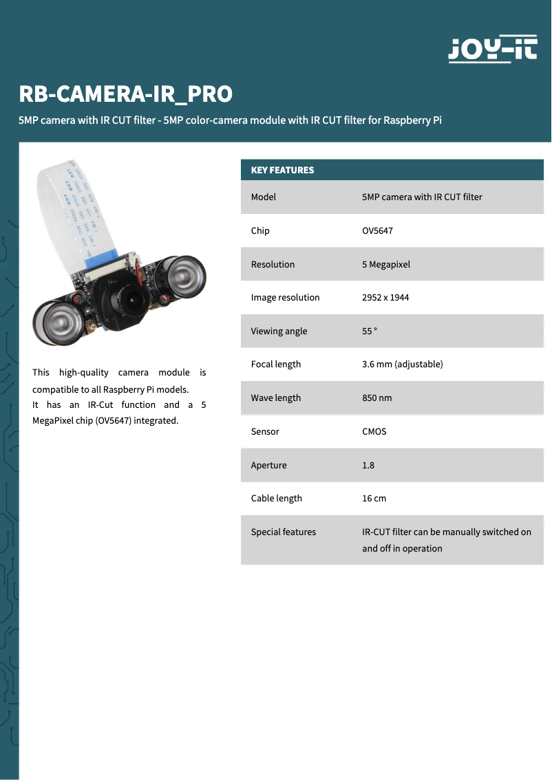 Imagen de la primera página del manual del dispositivo rb-camera-IR_PRO