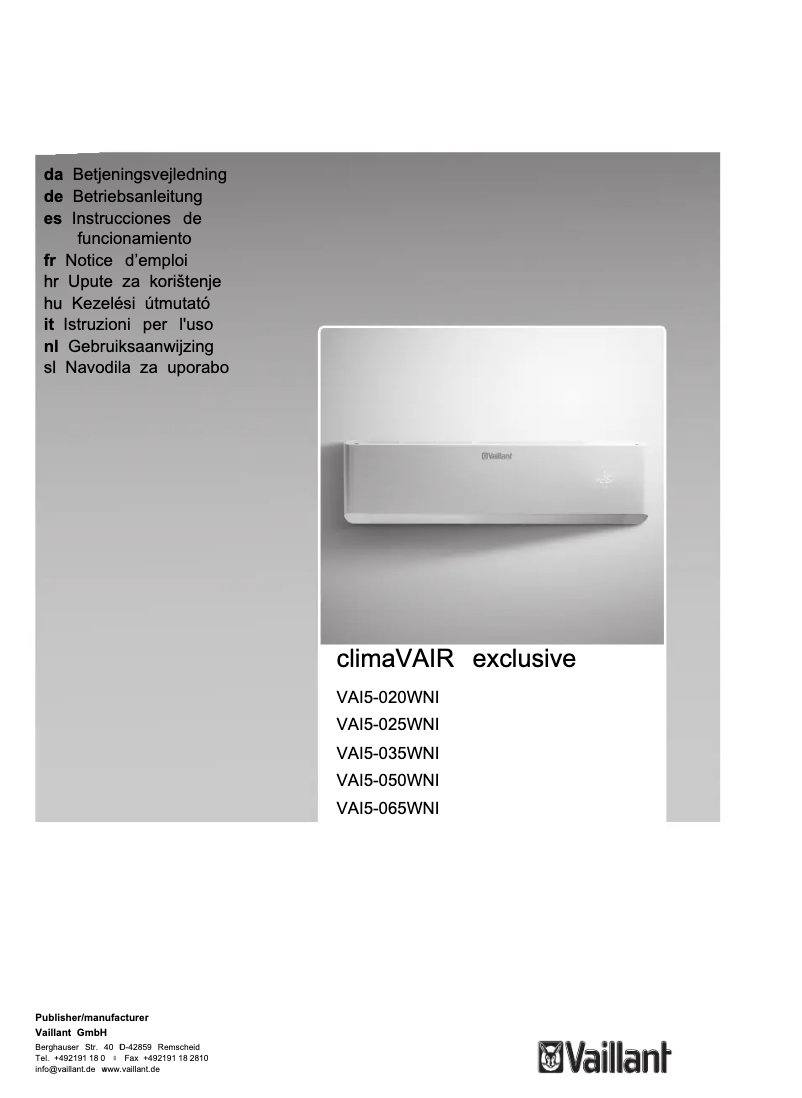 Página 1 del manual Manual de usuario Vaillant climaVAIR exclusive VAI5-035WNI