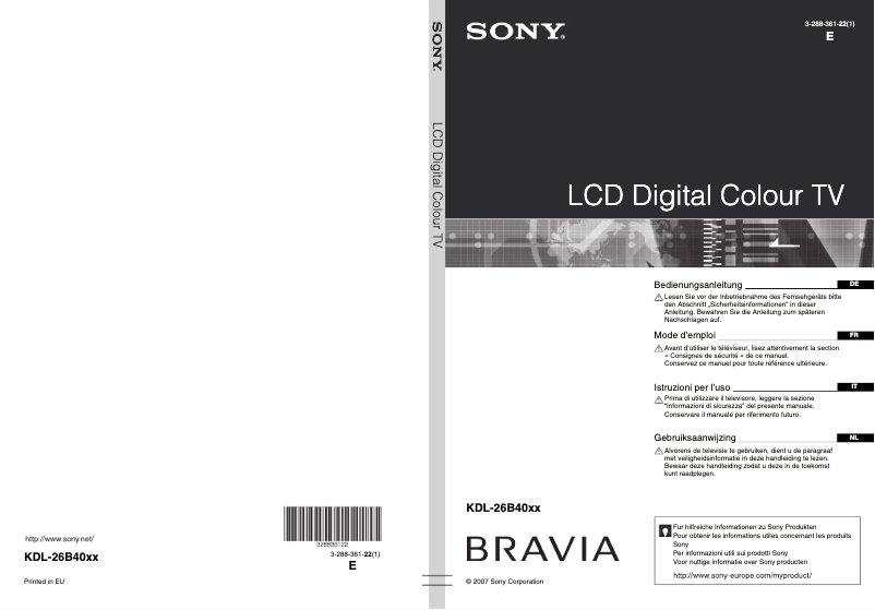 Página 1 del manual Manual de usuario Sony KDL-26B4050